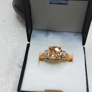 vintage sti two tone plated cz champagne color cushion diamond chips ring size 8